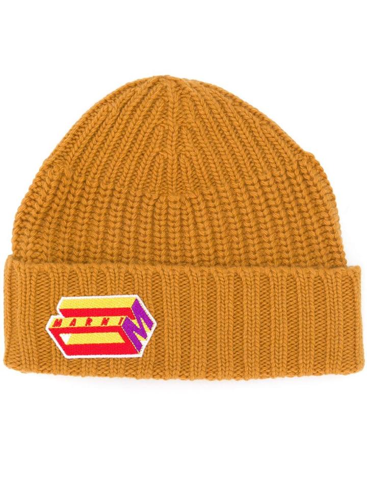 Marni Logo Embroidered Beanie Hat - Yellow