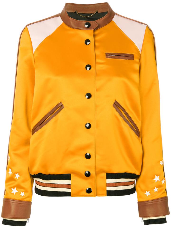Coach - Varsity Racer Bomber Jacket - Women - Polyester/viscose - 8, Yellow/orange, Polyester/viscose