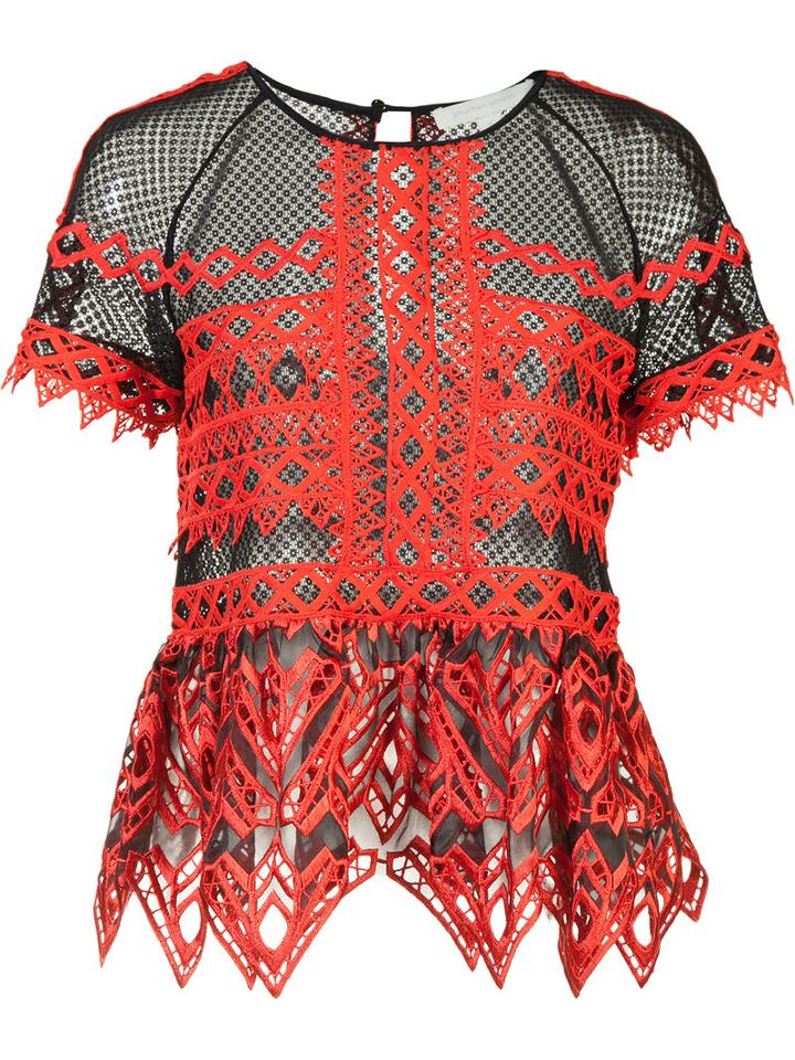 Jonathan Simkhai - Ruffled Sheer Blouse - Women - Polyester/spandex/elastane - 4, Red, Polyester/spandex/elastane