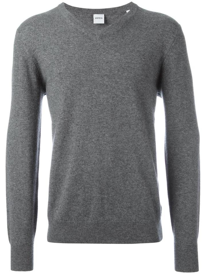 Aspesi V-neck Jumper, Men's, Size: 52, Grey, Cashmere
