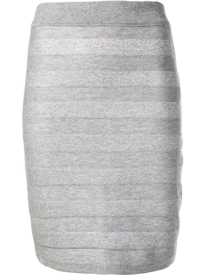 Balmain Striped Knitted Pencil Skirt - Grey