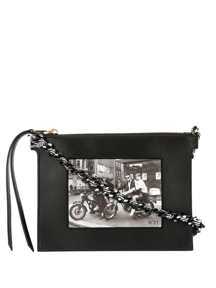 Nº21 Motorcycle Photo Print Clutch - Black