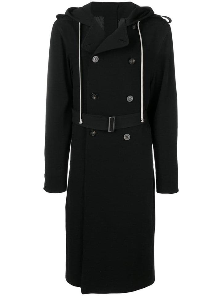 Rick Owens Hooded Double-breasted Coat - Black