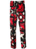Red Valentino Floral And Bird Print Trousers - Black