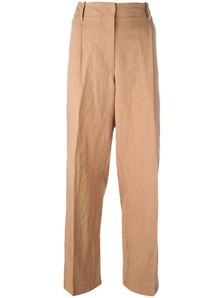 Forte Forte High Waisted Trousers, Women's, Size: 2, Nude/neutrals, Cotton/linen/flax