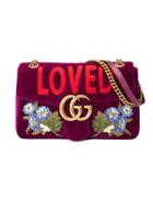 Gucci Gg Marmont Embroidered Velvet Bag - Pink & Purple