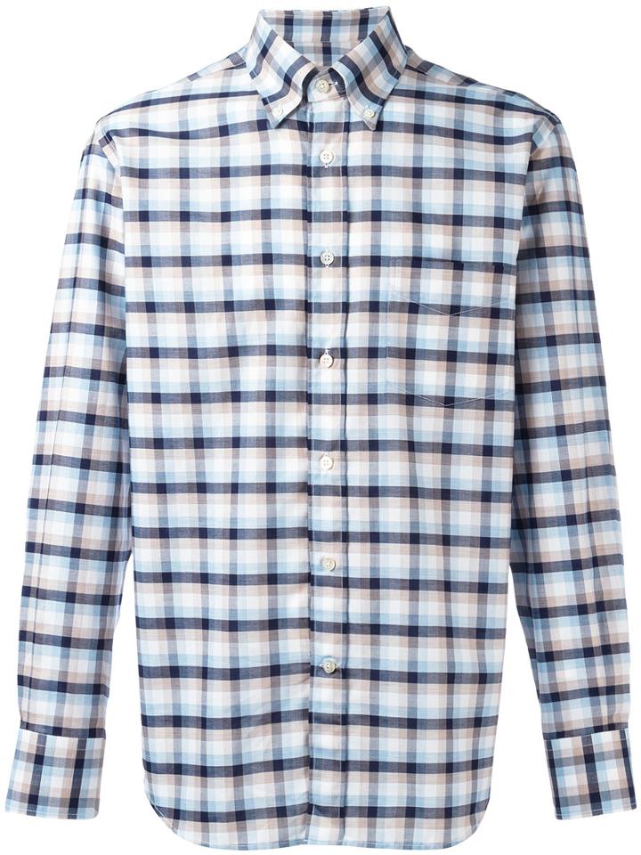 Canali Plaid Print Shirt, Men's, Size: Xxl, Blue, Cotton
