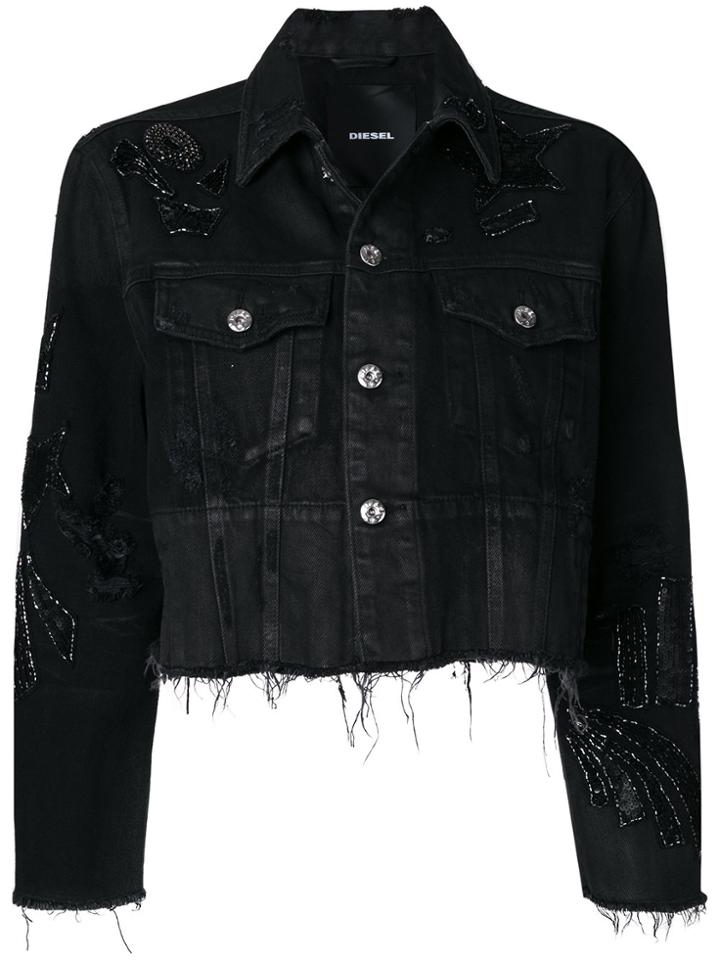 Diesel Sequin Embellished Denim Jacket - Black