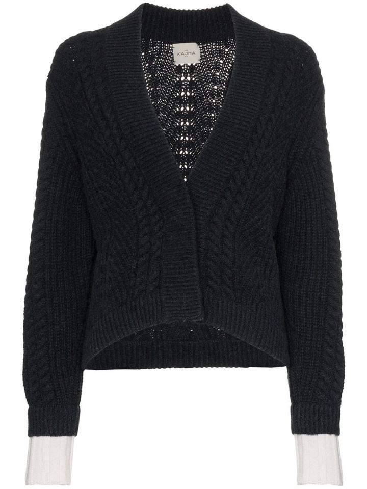 Le Kasha France Cropped Cable Knit Cardigan - Blue