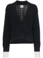 Le Kasha France Cropped Cable Knit Cardigan - Blue