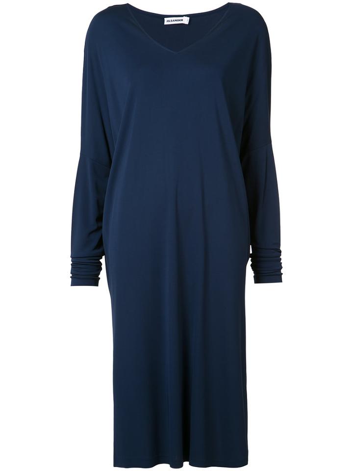 Jil Sander Loose Fit V-neck Dress, Women's, Size: 36, Blue, Viscose