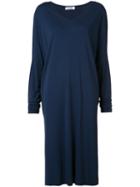 Jil Sander Loose Fit V-neck Dress, Women's, Size: 36, Blue, Viscose