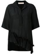 Marni Ruffle Trim Asymmetric Hem Shirt, Women's, Size: 42, Black, Viscose