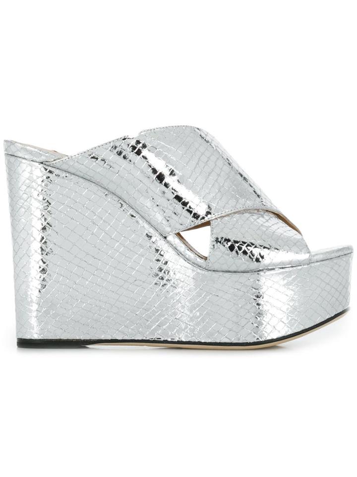 Sergio Rossi Metallic Wedge Mules - Silver