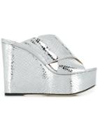 Sergio Rossi Metallic Wedge Mules - Silver