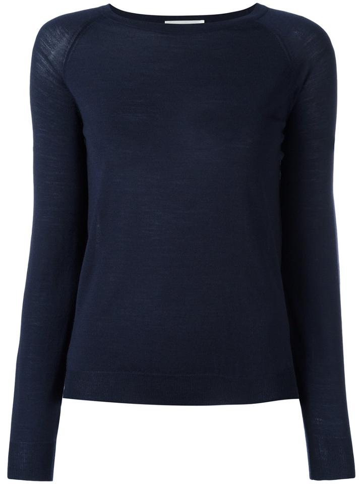 Zanone Round Neck Jumper, Women's, Size: 46, Blue, Virgin Wool