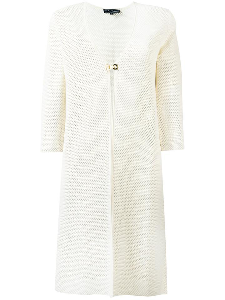 Salvatore Ferragamo - Gancini Fastening Lightweight Coat - Women - Polyester/viscose - M, Nude/neutrals, Polyester/viscose