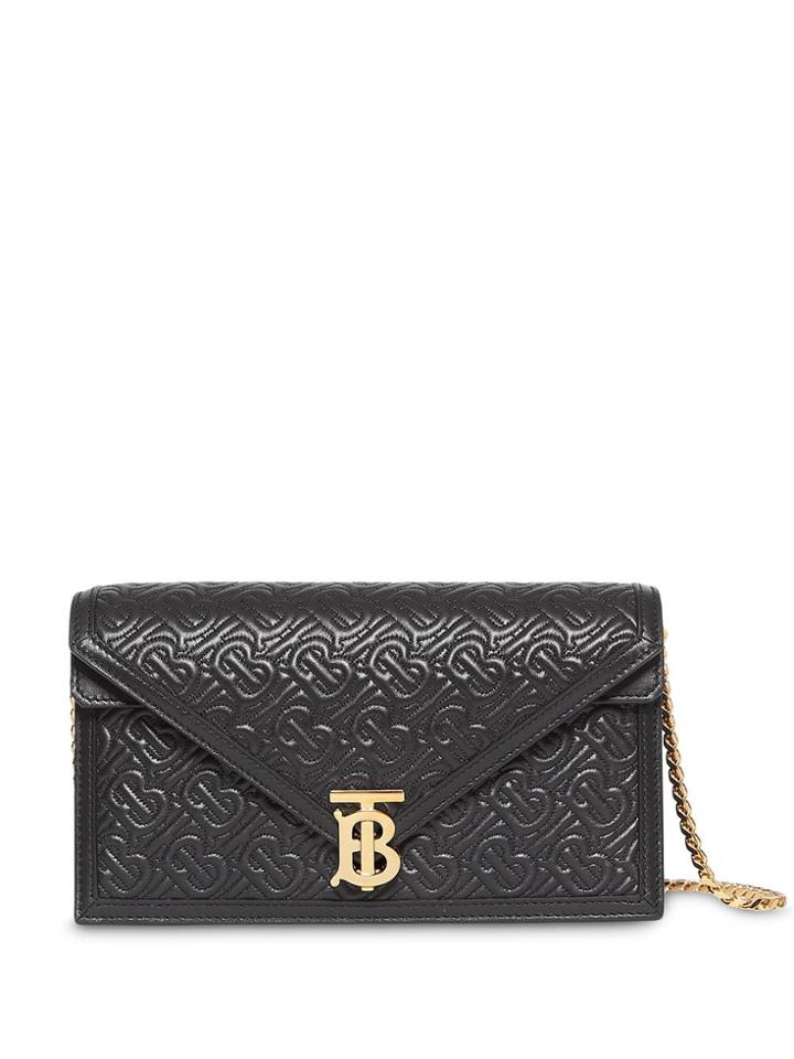 Burberry Small Quilted Monogram Tb Envelope Clutch - Black