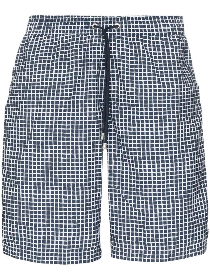 Sunspel Grid Print Swim Shorts - Blue