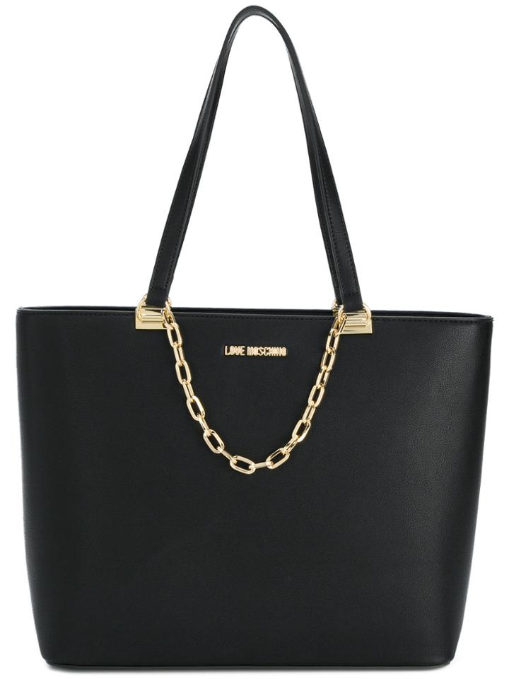 Love Moschino Logo Plaque Chain Tote - Black