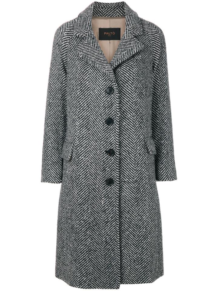 Paltò Patterned Single Breasted Coat - Black