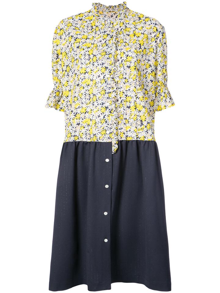 Julien David Mixed Oversized Ruffle Front Dress - Blue