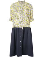 Julien David Mixed Oversized Ruffle Front Dress - Blue