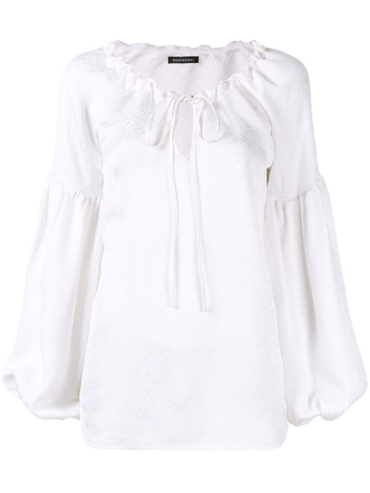 Wandering Drawstring Neck Blouse - White