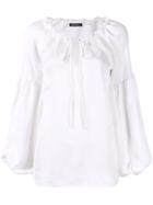 Wandering Drawstring Neck Blouse - White