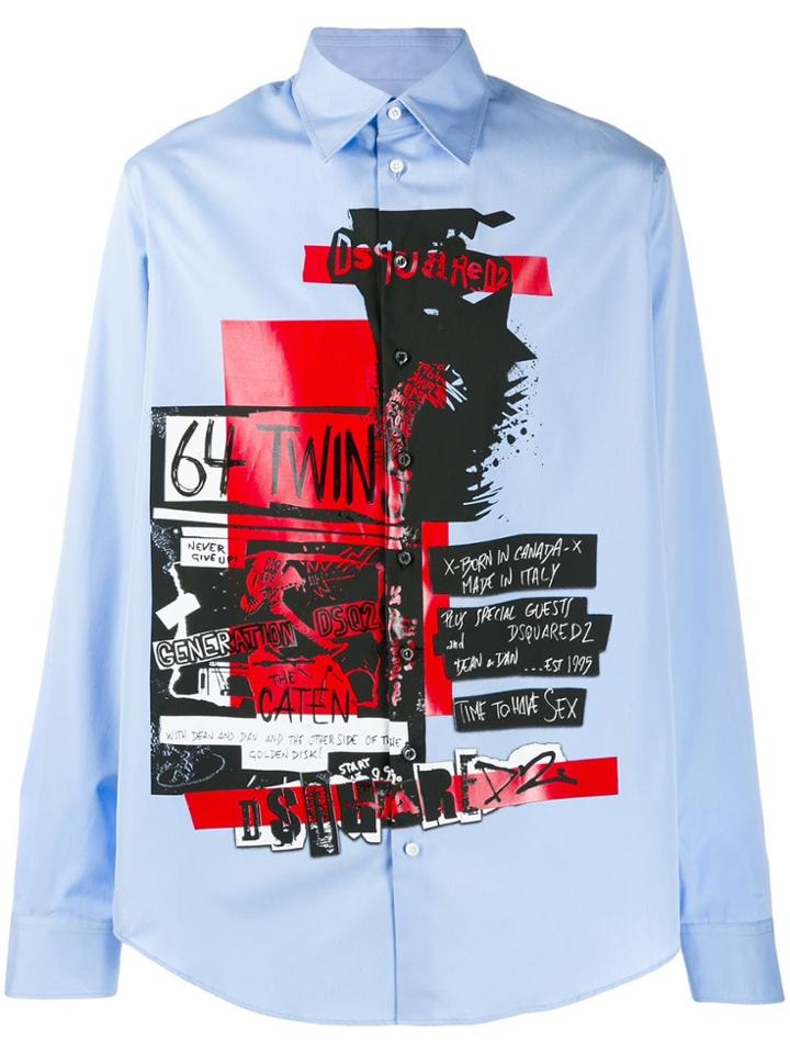 Dsquared2 Newspaper Cuttings Print Shirt - Blue