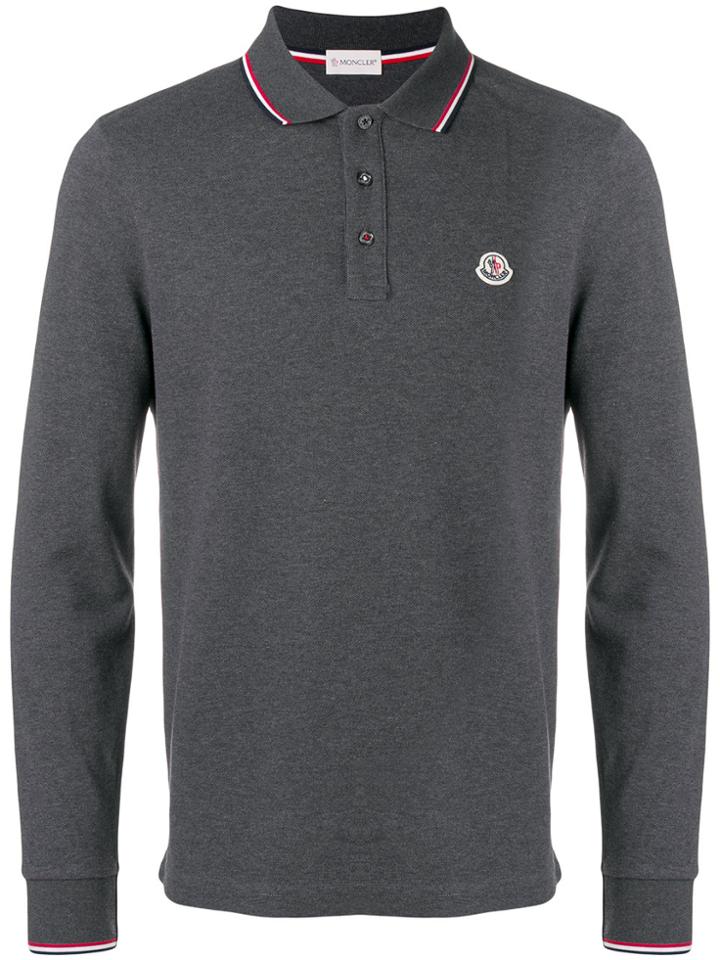 Moncler Long Sleeve Logo Polo Shirt - Grey