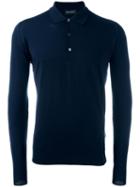 John Smedley Long Sleeved Knit Polo Shirt, Men's, Size: Medium, Blue, Virgin Wool