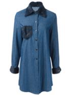 Liska - Fur Trim Shirt Dress - Women - Cotton/lamb Fur - 38, Women's, Blue, Cotton/lamb Fur