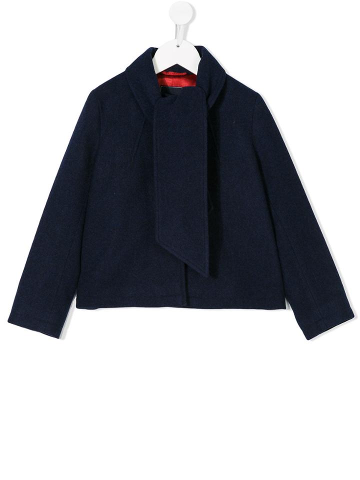 Oscar De La Renta Kids Scarf Tie Coat - Blue