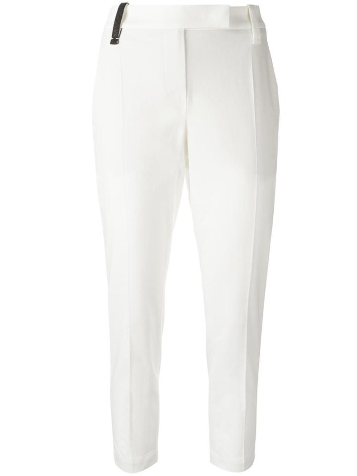 Brunello Cucinelli Contrast Trim Straight Trousers, Women's, Size: 38, White, Cotton/spandex/elastane/acetate/polyester