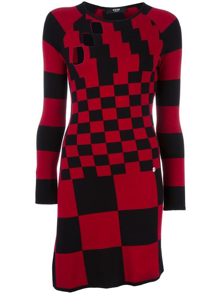 Versus Multi Checked Dress, Women's, Size: 36, Red, Viscose/polyamide