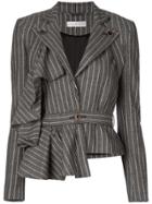 Palmer / Harding Asymmetric Draped-detail Striped Jacket - Black