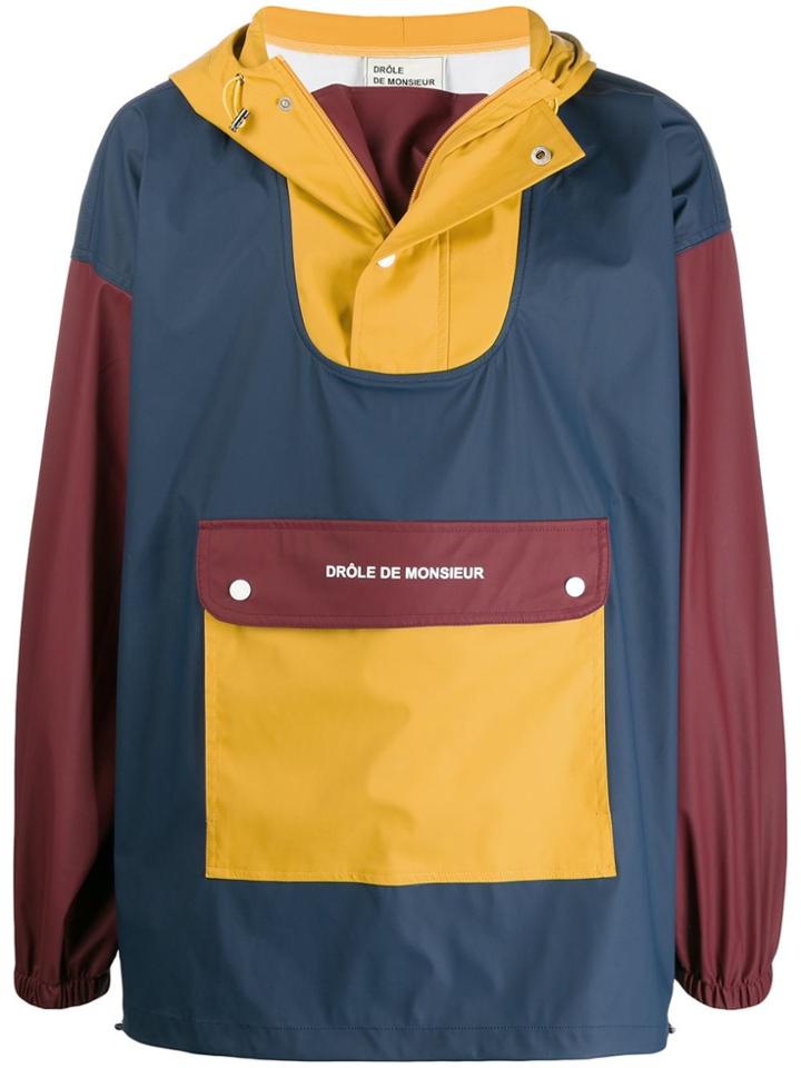 Drôle De Monsieur Colour Block Hooded Jacket - Blue