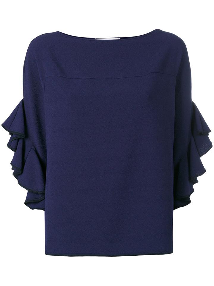 See By Chloé - Frill Sleeve Blouse - Women - Polyester/spandex/elastane - 36, Blue, Polyester/spandex/elastane
