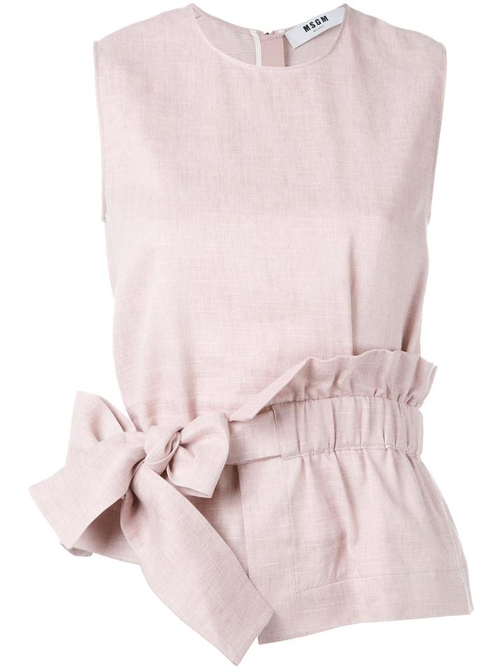 Msgm Bow Detail Tank, Women's, Size: 44, Pink/purple, Cotton/linen/flax