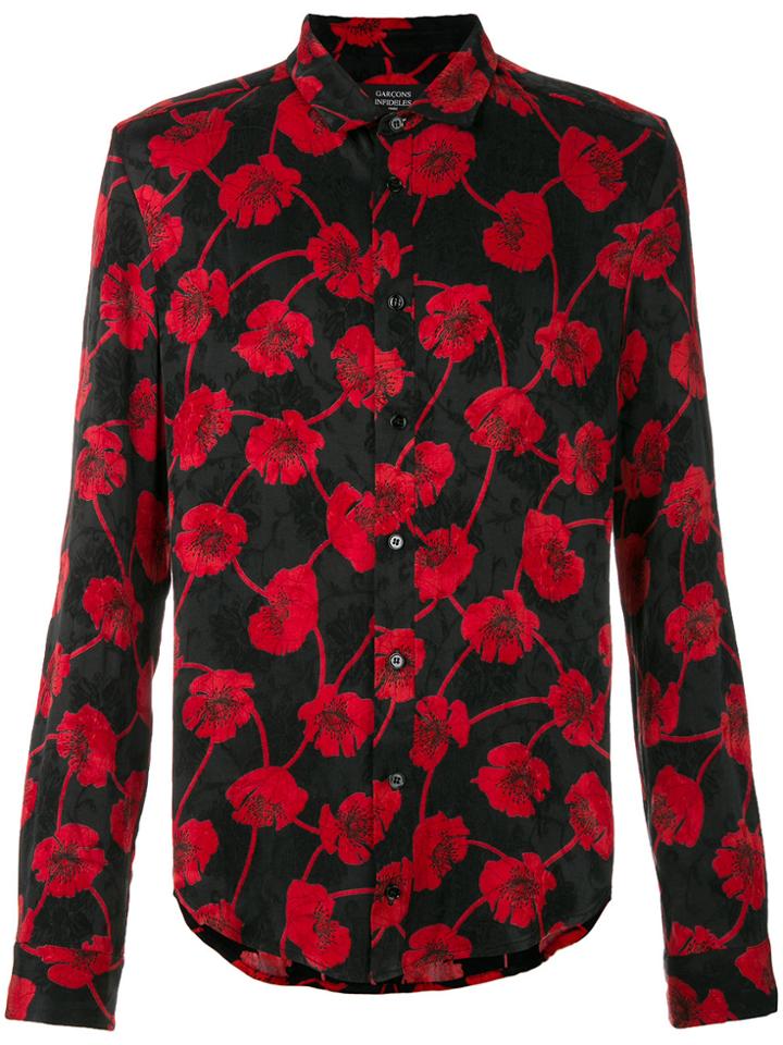 Garcons Infideles Floral Printed Shirt - Black