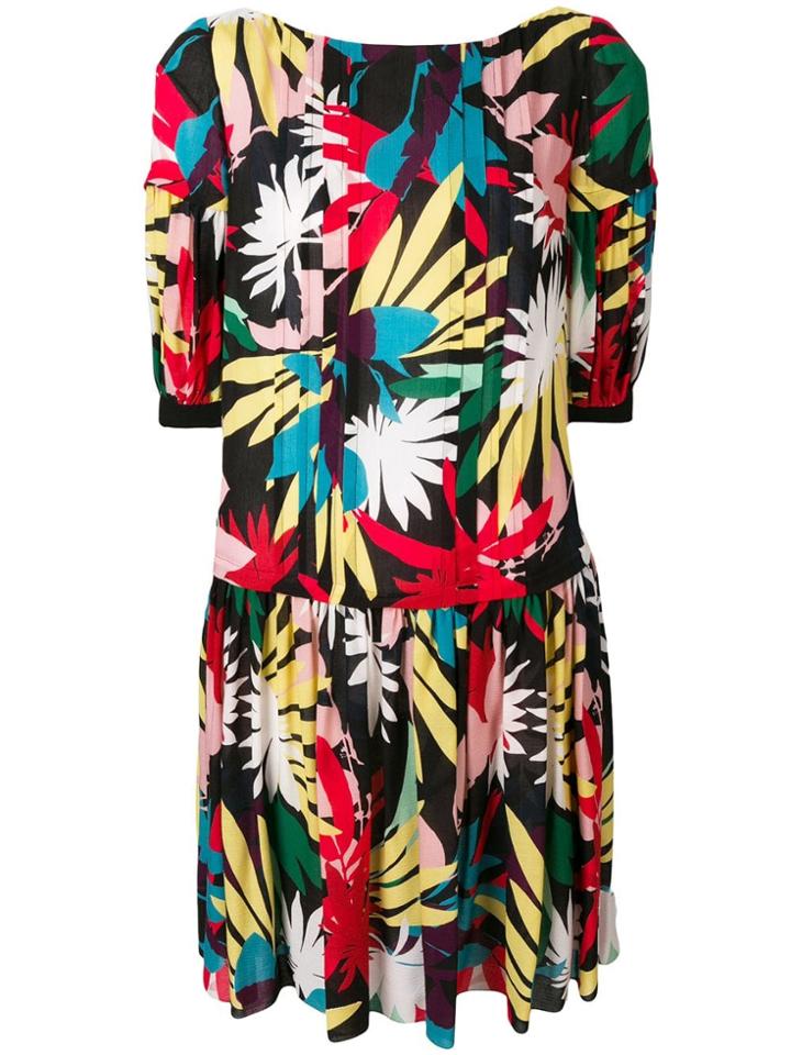 Talbot Runhof Floral Print Pleated Dress - Red