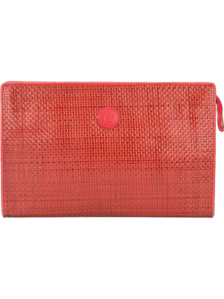 Fendi Vintage Woven Clutch, Women's, Red