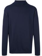 Issey Miyake Men Turtleneck Sweatshirt, Size: 4, Blue, Wool
