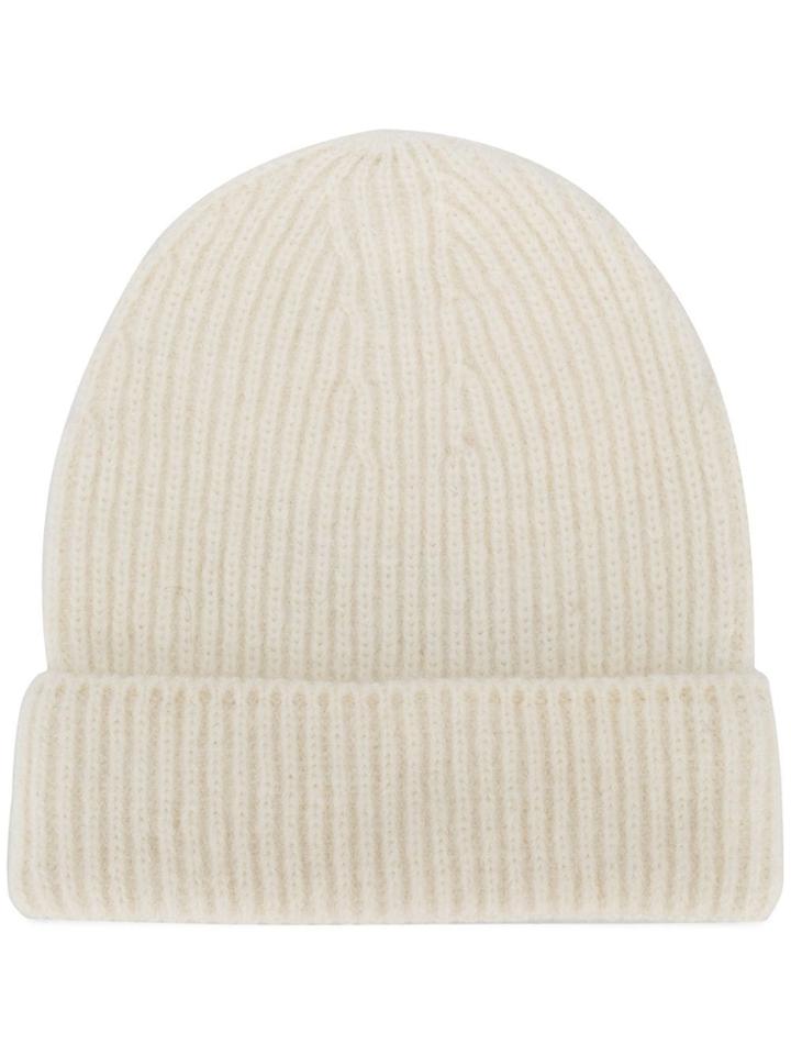 Closed Ribbed Beanie Hat - White