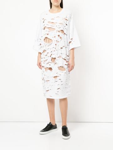 Ikumi Ripped T-shirt Dress - White