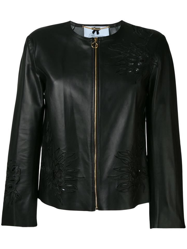 Blumarine Floral Embroidered Jacket, Women's, Size: 46, Black, Leather