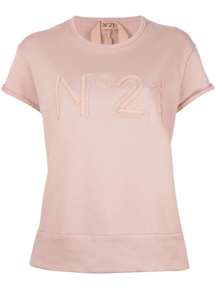 No21 - Brand Patch Sweat T-shirt - Women - Cotton - 40, Pink/purple, Cotton