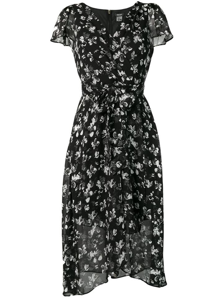Dkny Floral Wrap Dress - Black
