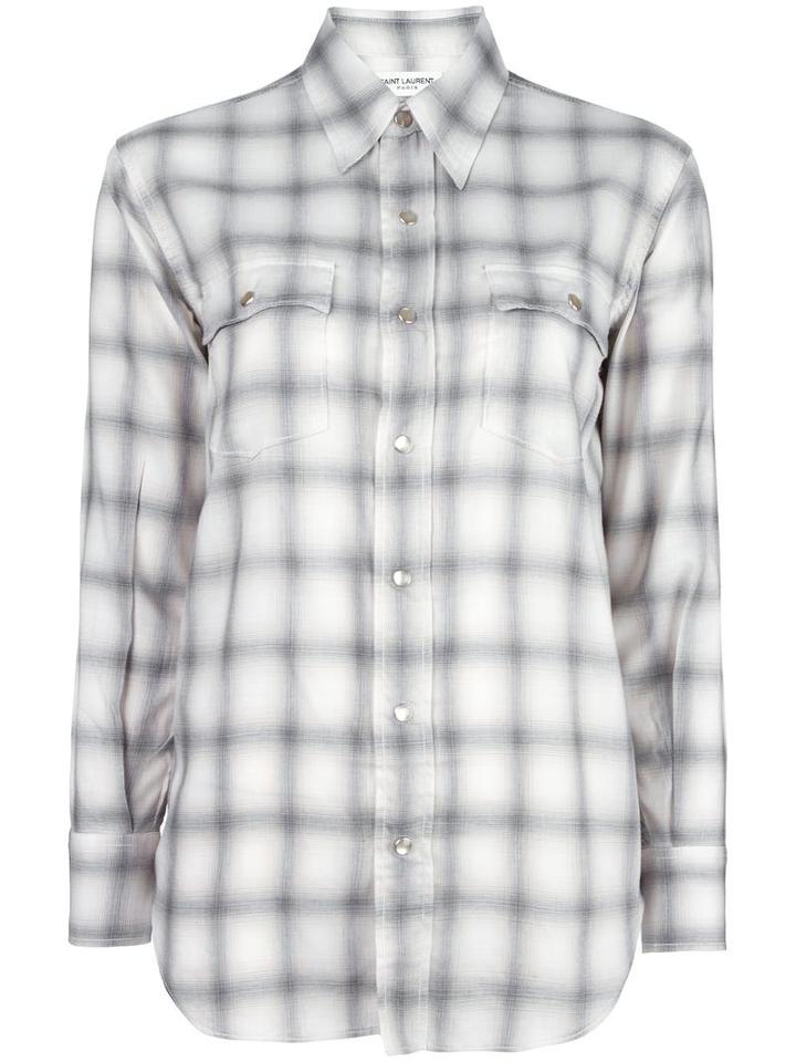 Casual Checked Shirt, Women's, Size: Xs, Grey, Cotton/polyester/viscose, Saint Laurent